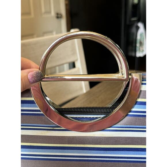 Vintage 90s Canvas Shell Purse Tote Fashion Retro Style Shoulder Handbag Striped - Picture 7 of 10